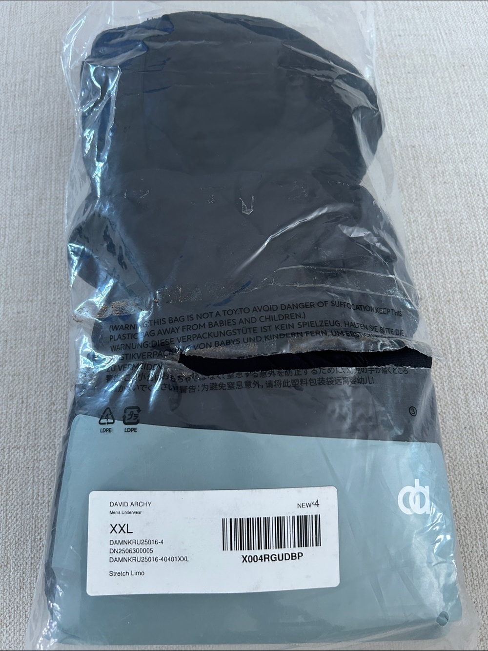 David Archy Men’s Loungewear 4 PACK BOXER SHORTS, Size XXL, NWT